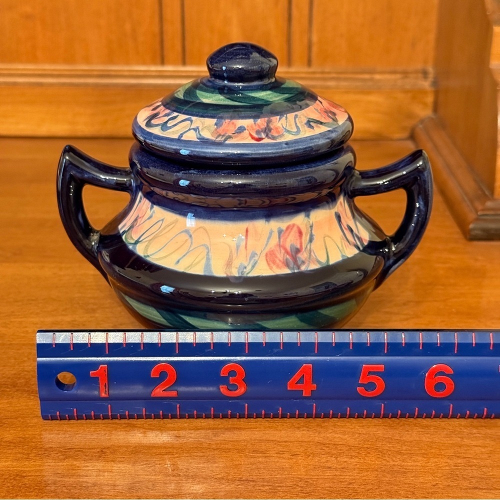 Gail Pittman Sugar Bowl Hand Painted Covered with Handles EUC - Picture 9 of 11